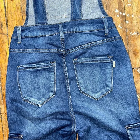 Vibrant Denim Cargo Overalls Women's Size 9 Blue Pockets Button Hem Outdoor - Picture 8 of 8